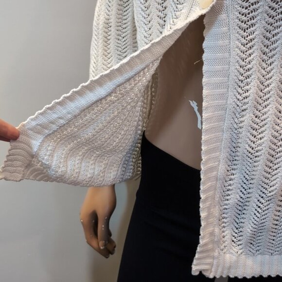 Jones New York Open Knit Cardigan Sweater Long Sleeve White Buttoned Size Medium - Picture 8 of 13